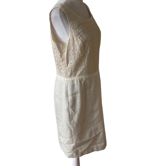 W by Worth Off-White Sleeveless Sheath Dress Floral Lace Overlay Womens Size 8 - Picture 3 of 6